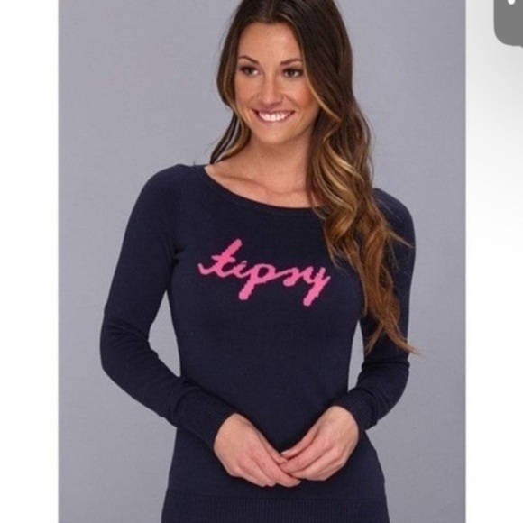 Lilly Pulitzer Sweater “TIPSY” small S blue and pink party y2k boho bohemians H - Picture 1 of 7